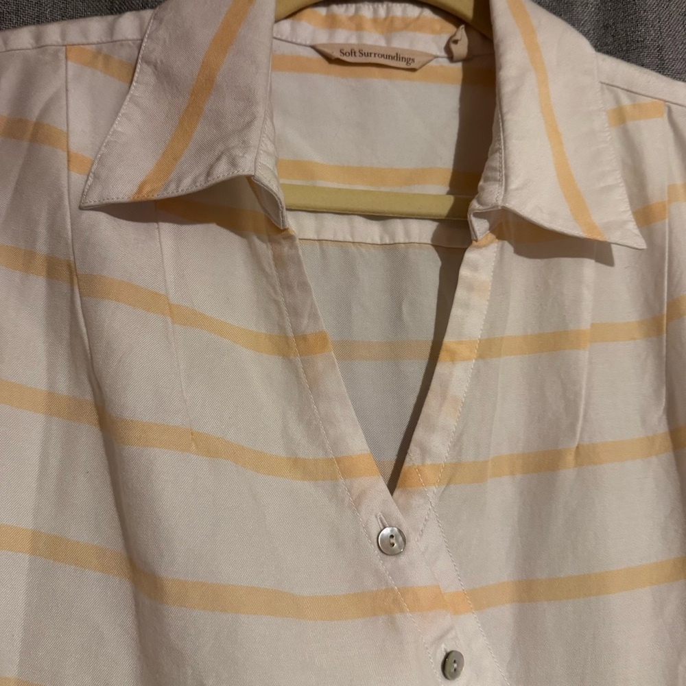 Soft Surroundings Striped Tunic Top Large Yellow Cream Asymmetrical Button - Picture 4 of 8